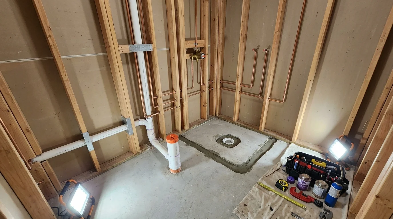 Bathroom rough-in plumbing during remodel by Johns Plumbing LLC in Walterboro