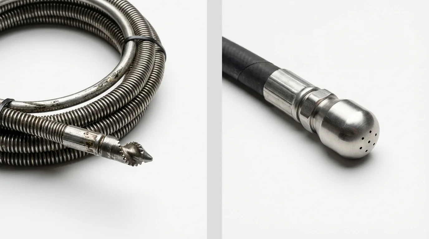 Drain snake cable and hydro jetting nozzle used for drain cleaning in Walterboro, SC