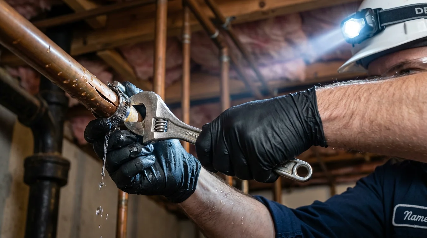 Emergency pipe clamp repair being performed by a Johns Plumbing LLC plumber in Walterboro