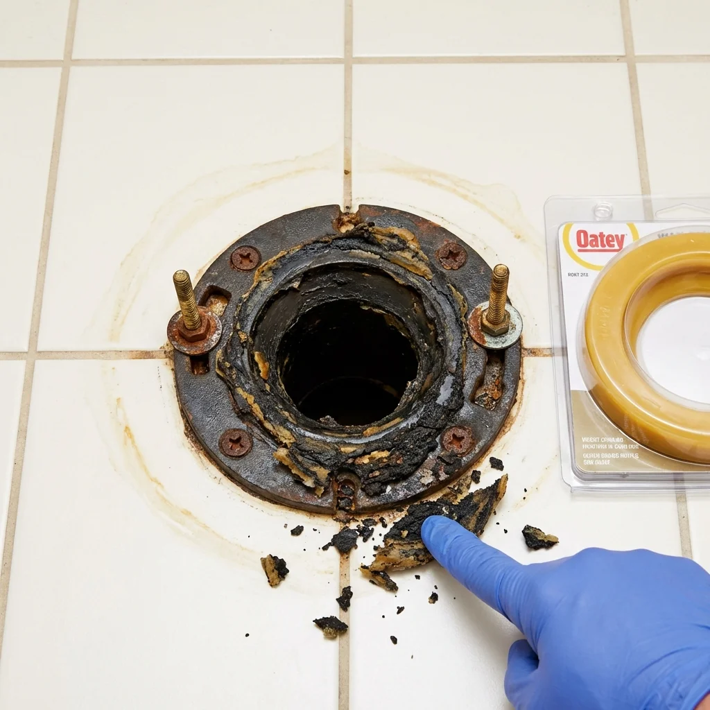 Failed wax ring showing water seepage at the base of a toilet in a Walterboro, SC home